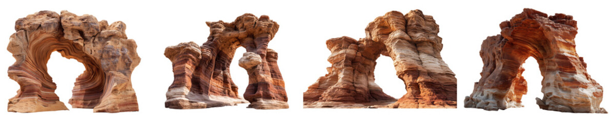 Four rock formations with arches