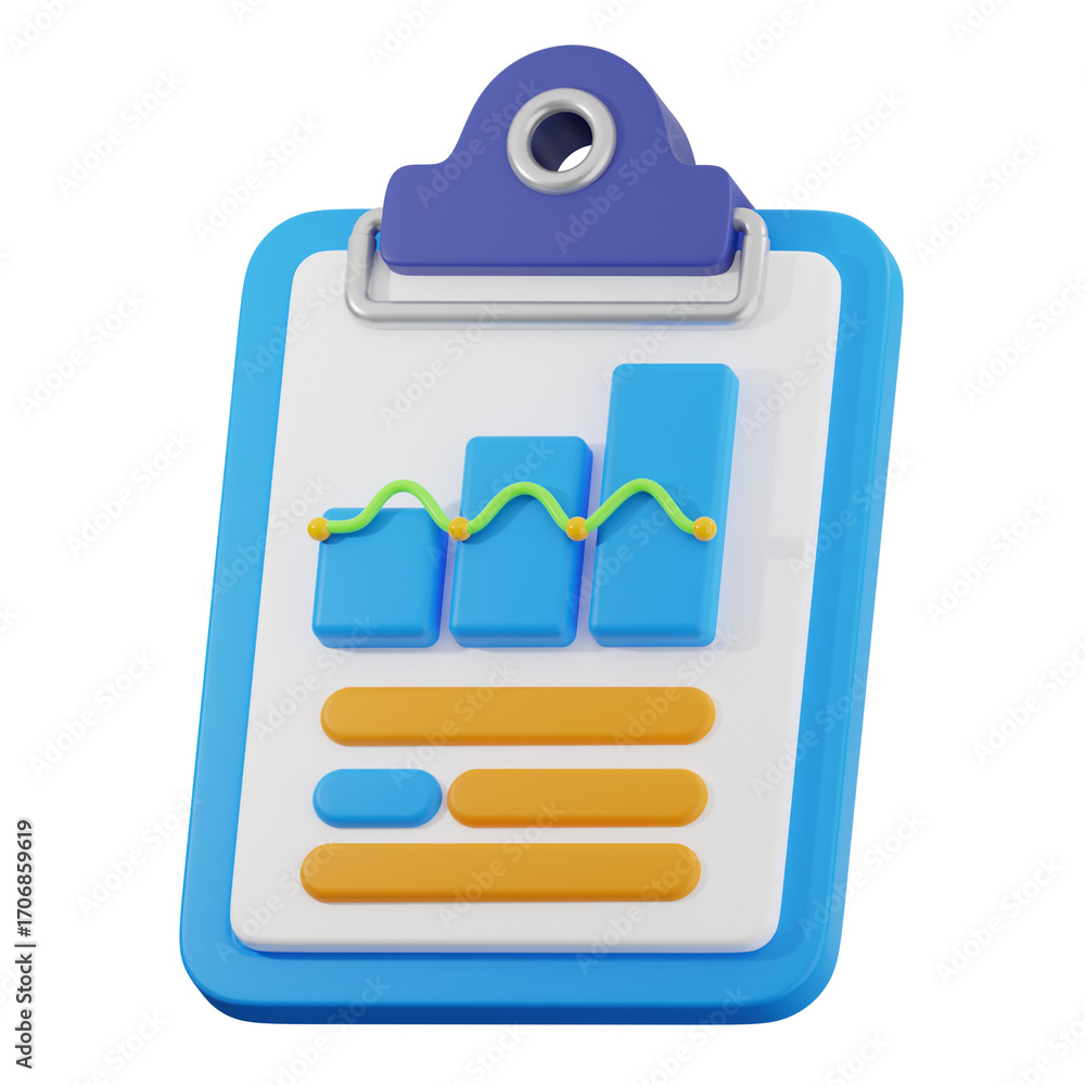 Poster clipboard showing growth chart and data analysis on transparent background