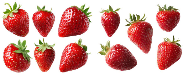 Scattered grouping of fresh strawberries