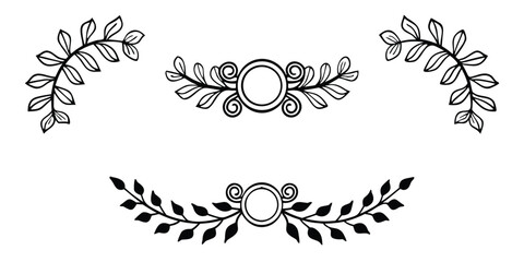 Black botanical flourishes with central circular elements decorative ornamental