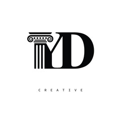 YD Law Prime Monogram Logo Design Classic Column & Legal Symbol