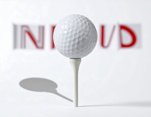 Golf ball on tee, letters in background
