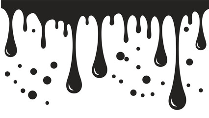 Black liquid dripping and splattering drops