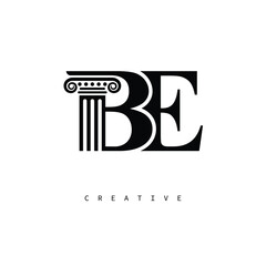 BE Law Prime Monogram Logo Design Classic Column & Legal Symbol