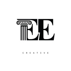 EE Law Prime Monogram Logo Design Classic Column & Legal Symbol