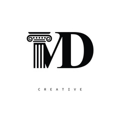 MD Law Prime Monogram Logo Design Classic Column & Legal Symbol