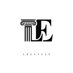 LE Law Prime Monogram Logo Design Classic Column & Legal Symbol