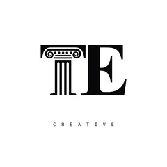TE Law Prime Monogram Logo Design Classic Column & Legal Symbol