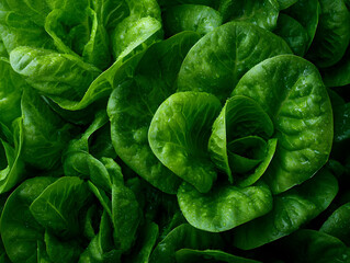 Fototapeta premium Close-up of fresh, vibrant green romaine lettuce leaves, showcasing their rich texture and natural beauty, perfect for health-focused themes.