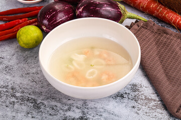 Light seafood soup with prawns