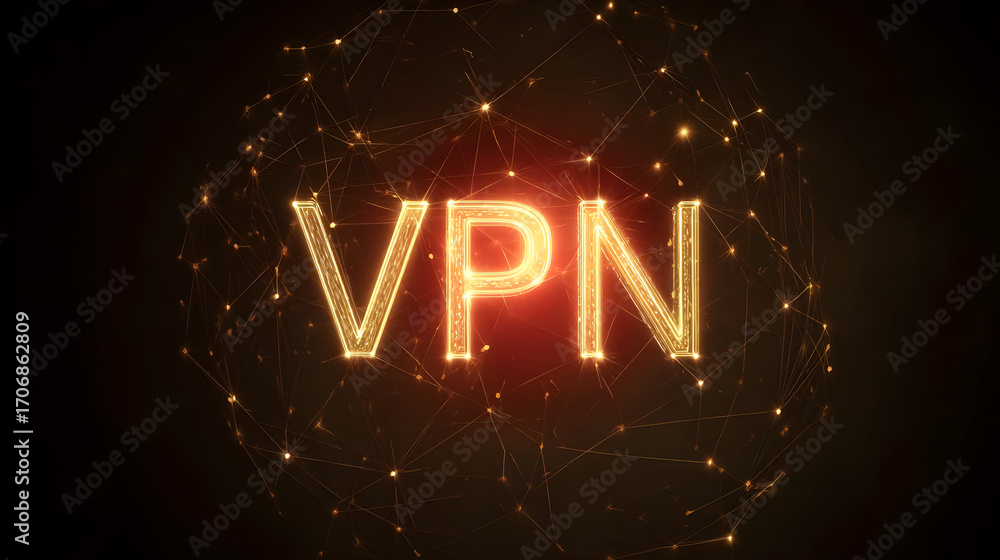 Poster a glowing representation of vpn technology in a digital network, symbolizing security and privacy in