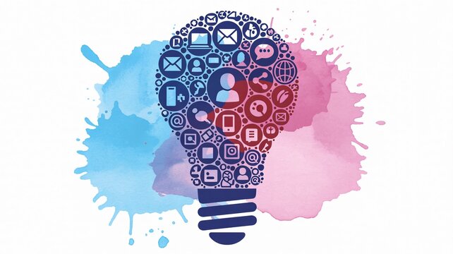Creative lightbulb idea filled with social media and communication icons