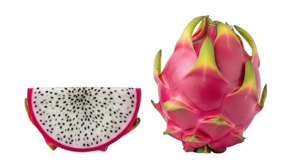 Dragon fruit and a slice isolated on transparent background