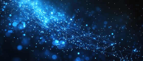 Abstract Network of Blue Lights and Lines on Dark Background