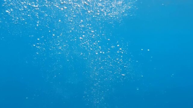 Underwater Scene with Air Bubbles in Clear Blue Water Surface