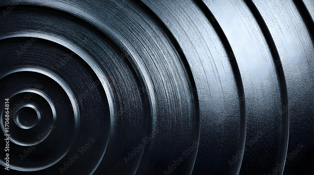 Poster detailed close-up of metallic circular patterns showcasing industrial design and craftsmanship, emph