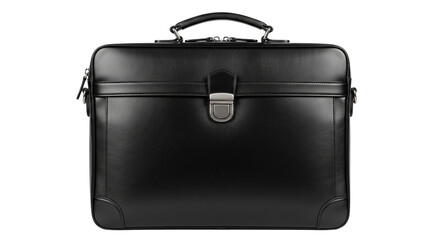 Elegant professional black leather attache case or business bag isolated on a Transparent Background