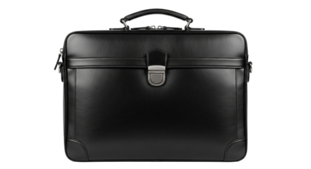 Elegant professional black leather attache case or business bag isolated on a Transparent Background