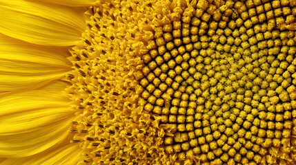 Close-up view of a sunflower showcasing its vibrant yellow petals and intricate seed pattern, symbolizing beauty and nature.