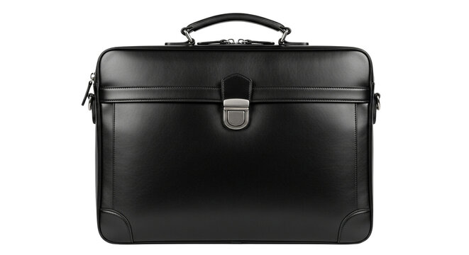 Elegant professional black leather attache case or business bag isolated on a Transparent Background