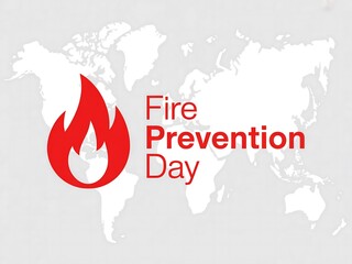 Fire prevention day illustration with world map isolated on white background