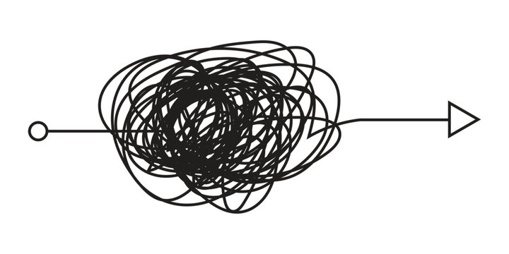 Abstract representation of a complex problem being solved with a clear path forward emerging from chaos