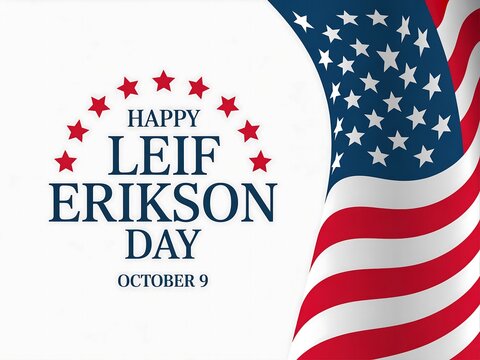 Happy leif erikson day on october 9 with american flag and star design