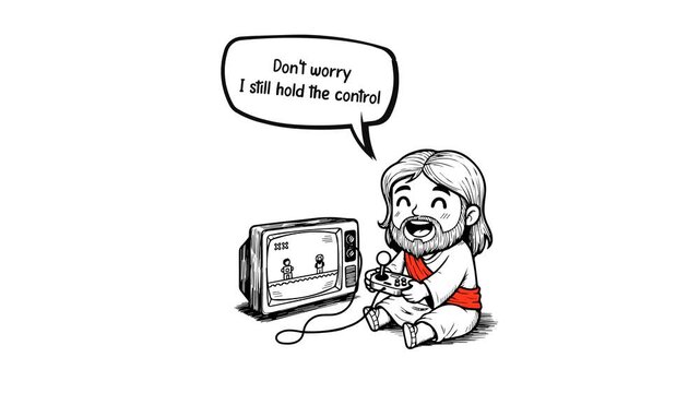 hand drawing animation christian bible verse quotes Jesus holds the control