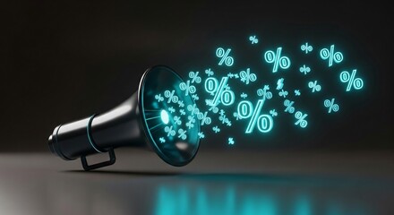 Sale Announcement Megaphone Blasting Glowing Percentage Signs