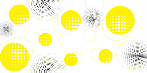 Vector geometric seamless pattern. Universal Repeating abstract circles figure in black white yellow. Modern halftone circle design, pointillism