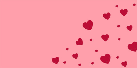 Red heart love confettis. Valentine's day falling rain trending background. Falling stitched paper hearts confetti on pink background. Emotional vector illustration.