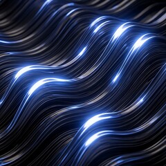Abstract, dynamic curves of dark blue metal, showcasing a futuristic, reflective design.