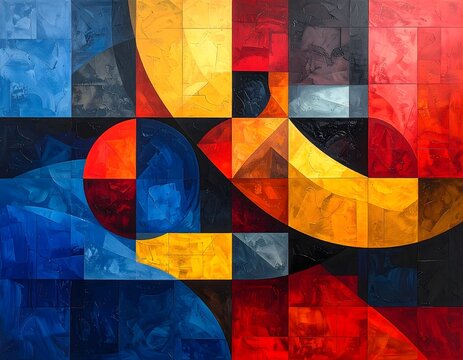 Abstract Geometric Composition in Warm and Cool Tones