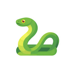 Fototapeta premium A cartoon-style green snake with a playful appearance, coiled and ready to explore its surroundings.