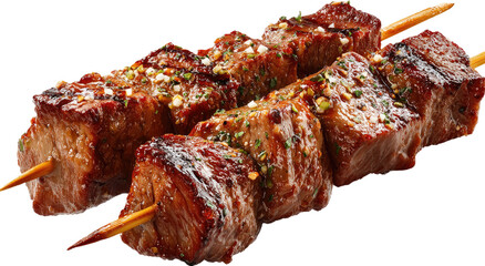 Grilled beef cubes on skewers