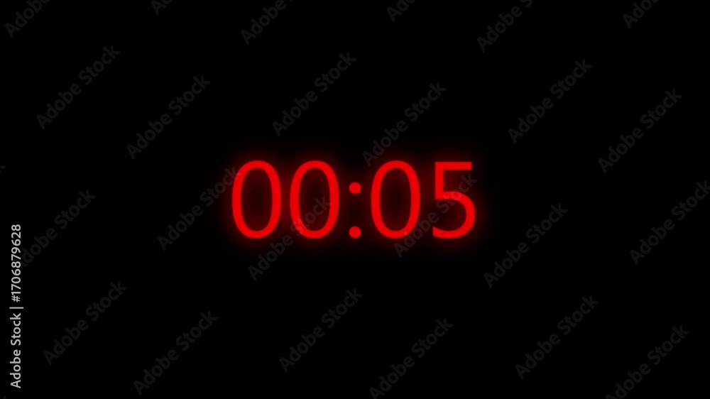 Aufkleber digital clock displaying 15 second with red neon glow on black background.