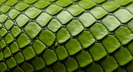Close-up view of a vibrant green reptile skin texture, showcasing intricate scales in a repeating pattern.