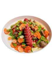 Indonesian Food: Stir-Fried Vegetables and Sausage with Meatballs