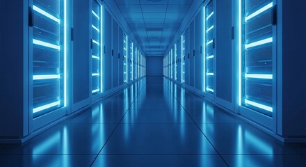 Modern Glowing Server Room Data Center Network Infrastructure