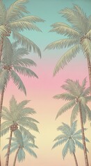 Pastel Palm Trees Sunset Background.
