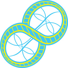 Vibrant blue and yellow infinity loop with artistic details symbolizing eternity and balance. A creative design ideal for logos, tattoos, modern art, or unique graphics.