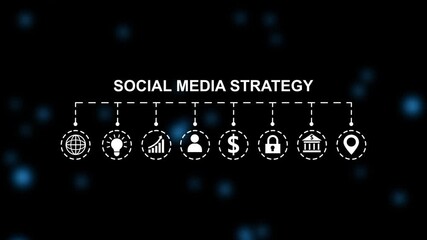 Social Media Strategy Concept With Connected Icons And Blurred Blue Lights On Dark Background digital - Powered by Adobe