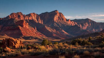Naklejka premium A Blazing Sunset Over Red Rock Desert Peaks