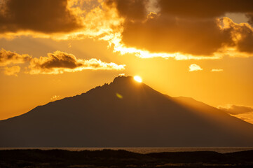 Diamond RishiriFuji photographed from Sarobetsu Wetlands in Hokkaido, Japan