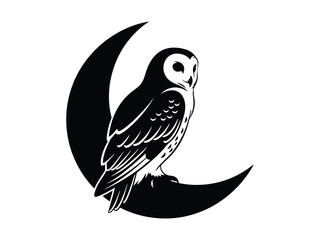 Stylized barn owl perched on a crescent moon showcasing a mystical nocturnal design perfect for gothic and fantasy themed projects