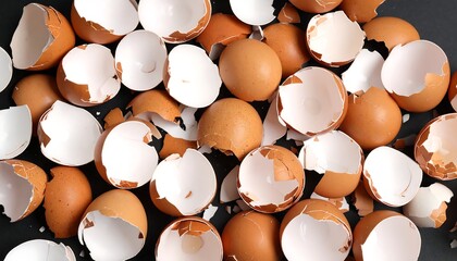 Broken egg shells on a dark surface