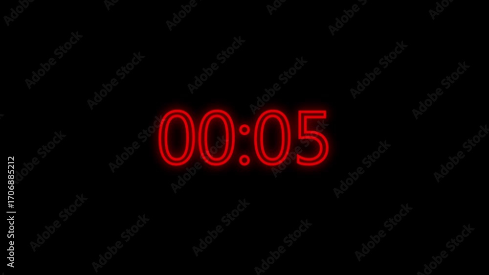Poster digital neon timer displaying zero minutes and 50 second.