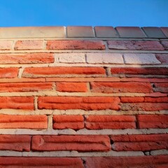 Obraz premium Close-up view of a brick wall with alternating red and light beige bricks