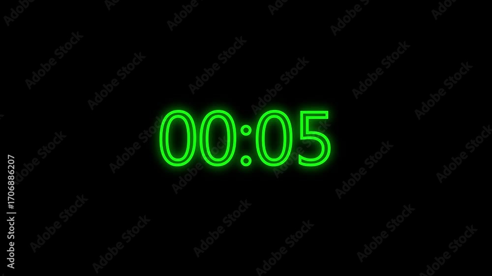 Poster digital neon timer displaying zero minutes and 50 second.