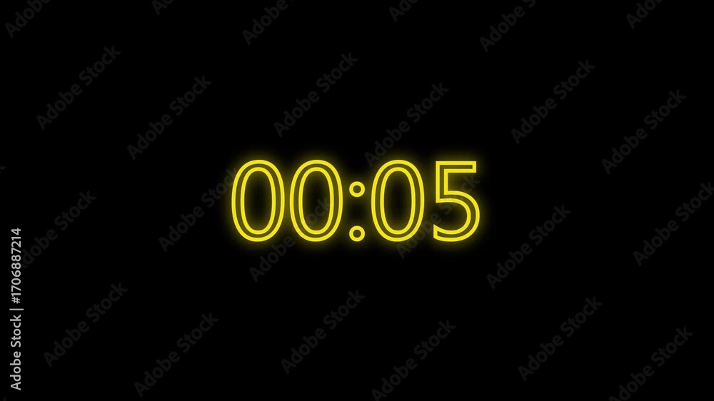 Poster digital neon timer displaying zero minutes and 50 second.